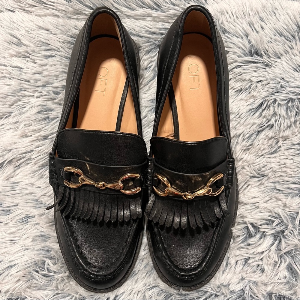 LOFT black horsebit lug sole chunky loafers size 9